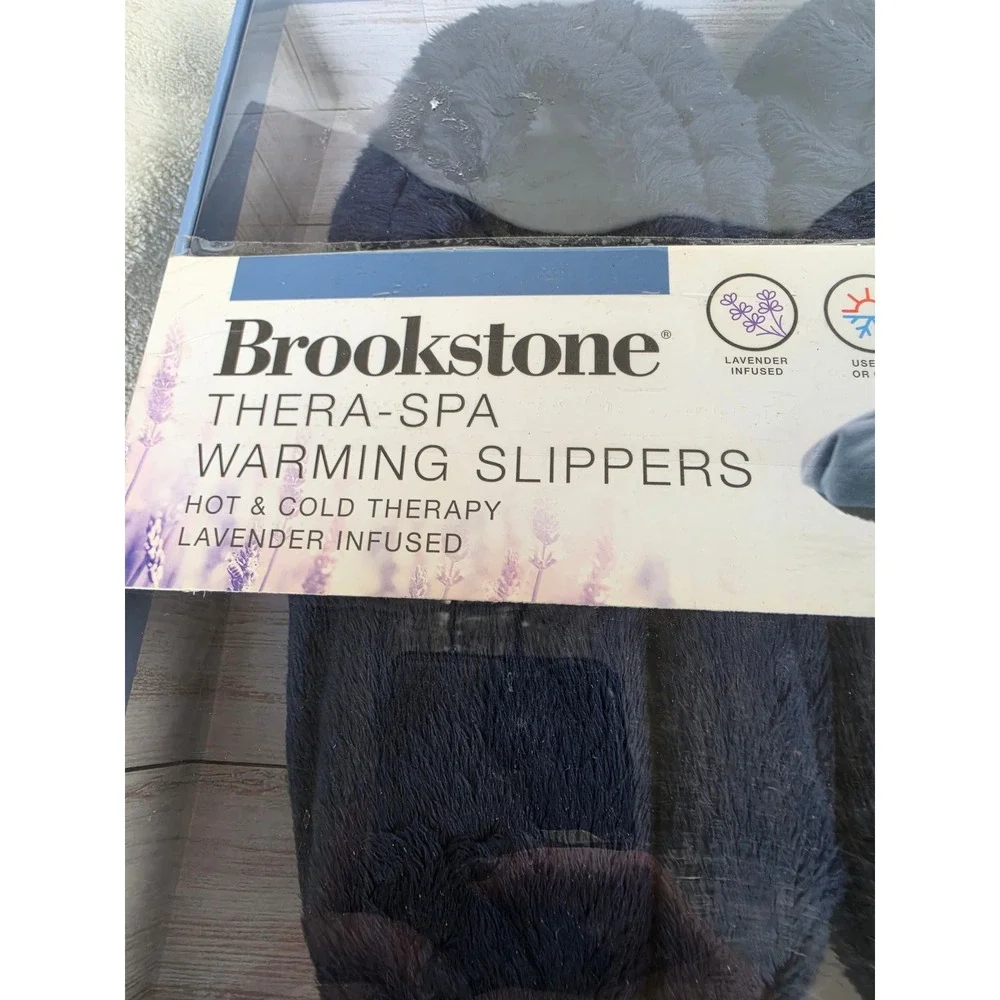 Brookstone Thera-Spa Warming Slippers Lavender Infused Hot Cold Therapy Blue